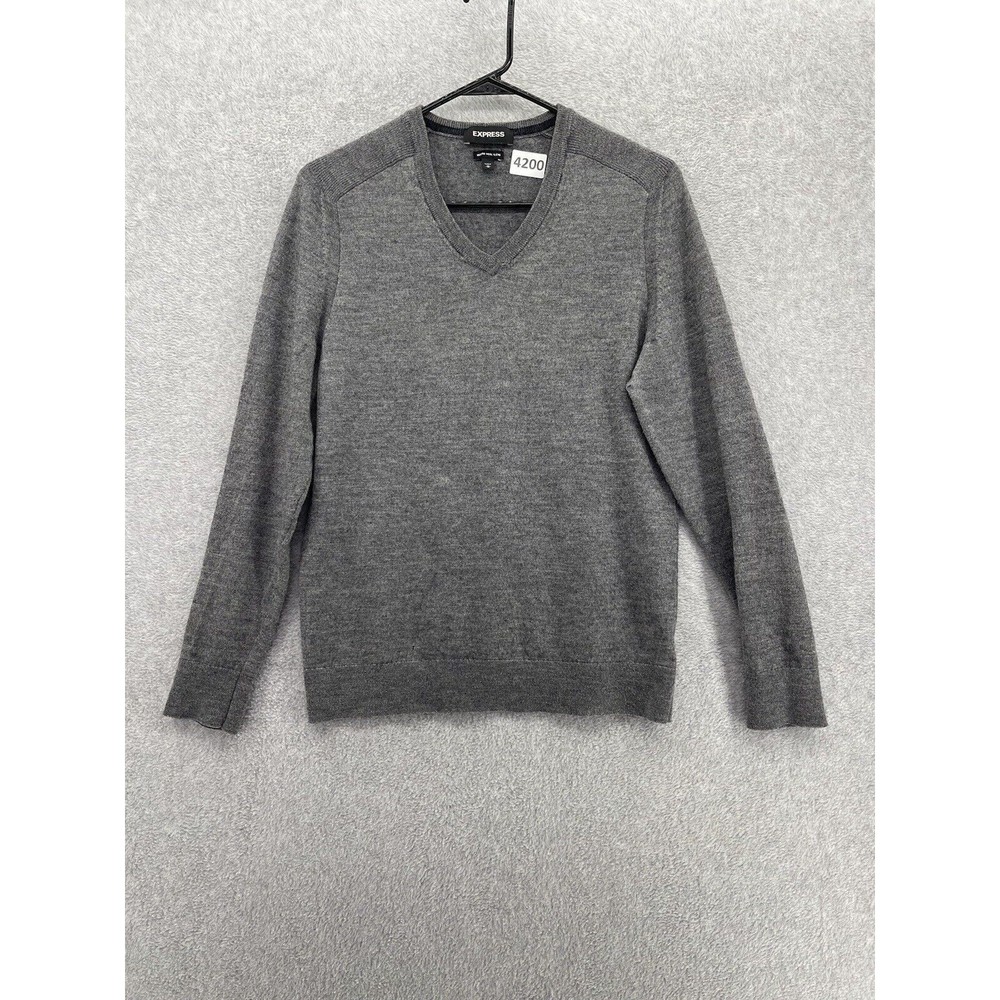 Express Men's Sweater Pullover Merino Wool Blend Solid Gray Size Medium